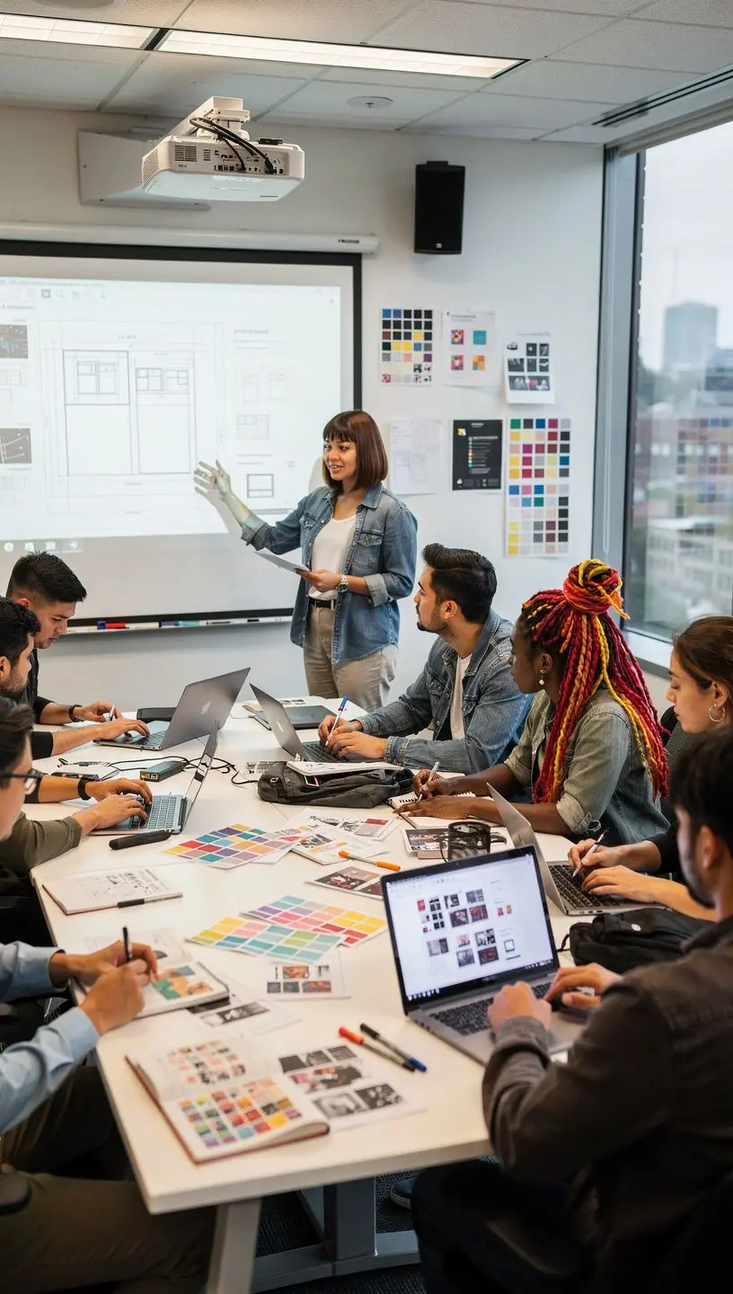 Фотография студента, работающего над дизайном макета.