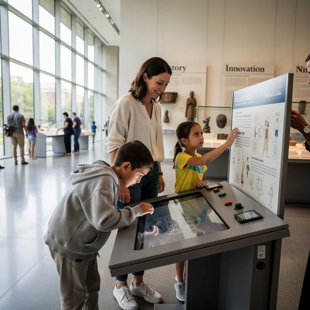 Семейная пара с детьми, планирующая поездку на фоне карты.